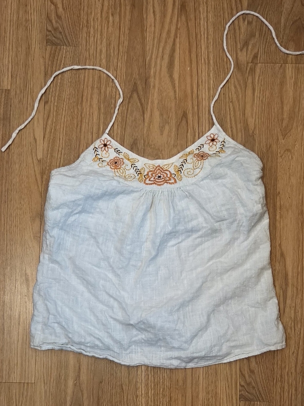 Prana Pale Blue Embroidered Floral Yoke Camisole